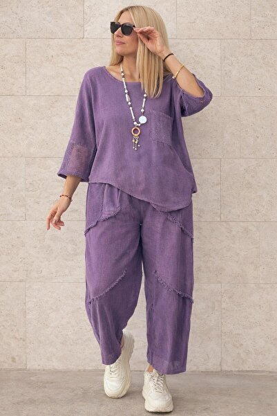 AGORATEKSTİL Γυναικεία μπλούζα με μανίκια από διχτυωτό ύφασμα 100% Λινό και π...