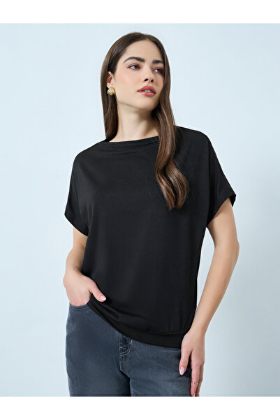 Styli Black Plain Short Sleeve T-Shirt