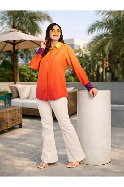 HOUSE OF RAELI By Styli Orange Ombre Look Long Sleeve Shirt