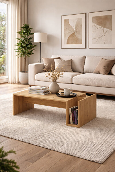 Avmpark Dark Orta Sehpa Dekoratif Kitaplıklı Ahşap Tarzlı Sepet Rengi Bohem O...