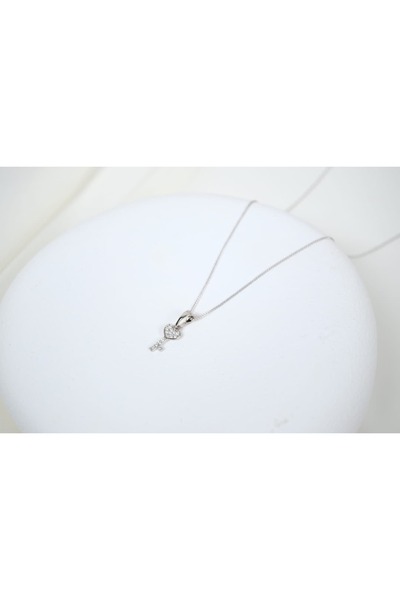 ATELİER TUĞBA Mkol019 Zircon Stone Heart Key Pendant Silver