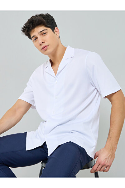 Take Two By Styli Men White Notched Collar Short Sleeve Shirt