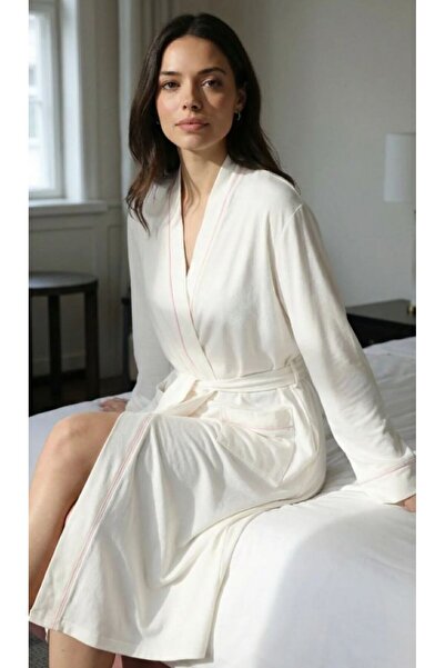 Espuar Women's Cotton Piece Girdle Tie-Detail and Piped Dressing Gowns
