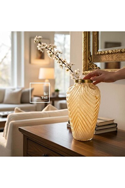 İki Yedi Konsept Jonathan Amber Mührü Cam Vazo Dekoratif Şık Vazo Salon Konso...
