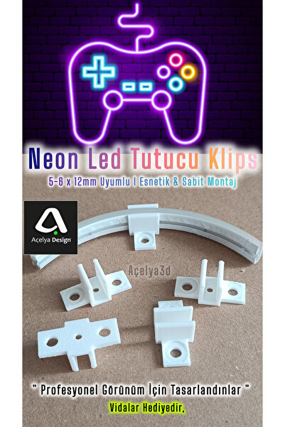açelya3d Neon Led Tutucu Klips 5-6x12mm Vidalı Duvar Aparat Bağlantı Montaj A...