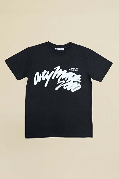 Fulla Moda Tricou pentru băiat cu guler rotund cu imprimeu text