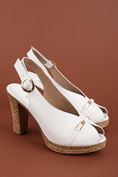 Gondol Women's Genuine Leather High Heels Sandals Ast.1212 White