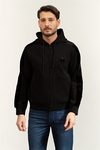 Emporio Armani Men's Regular Cut Cotton Hooded Long Sleeve Black Sweatshirt w...