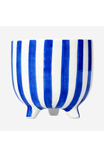 Flying Tiger Copenhagen Mavi Beyaz Çizgili Ayaklı Saksı