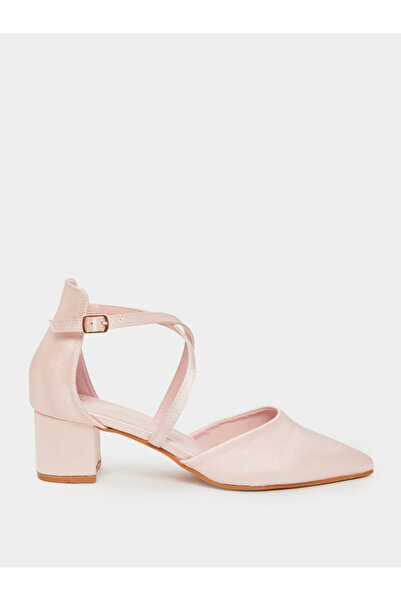 Styli Pink Satin Block-Heel Court Shoes
