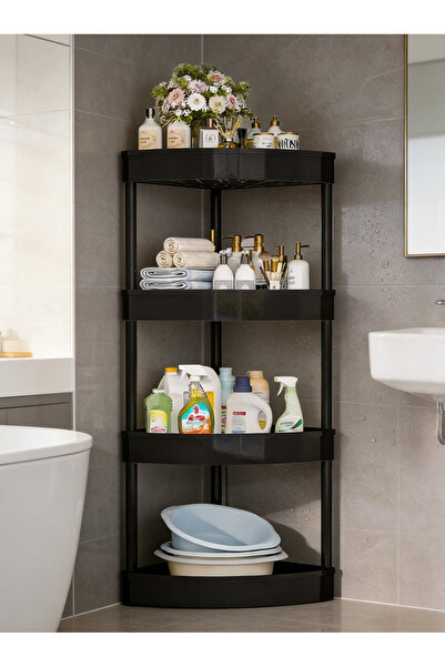 Bayt Aura 4-Tier Bathroom Corner Shelf, Plastic Corner Storage Rack with Drai...