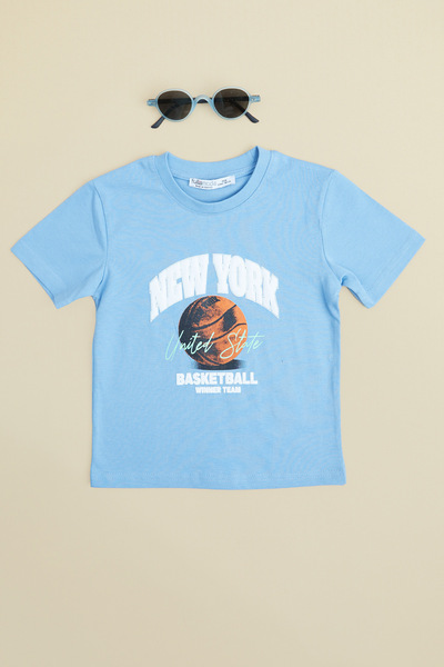 Fulla Moda Μπλουζάκι για αγόρια με στάμπα μπάσκετ και λαιμόκοψη ποδηλάτου
