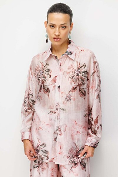 Ekol Taş İşlemeli Desenli Gömlek