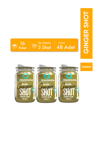 Organuca Avantajlı 16 Paket 3’lü Organik Zencefilli İçecek Ginger Shot 60 Ml- 48 Adet