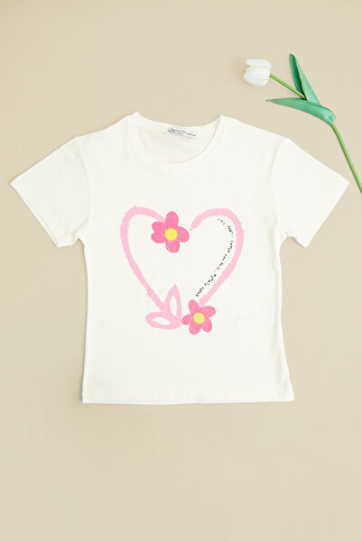 Fulla Moda Heart and Flower Printed Girl's T-Shirt