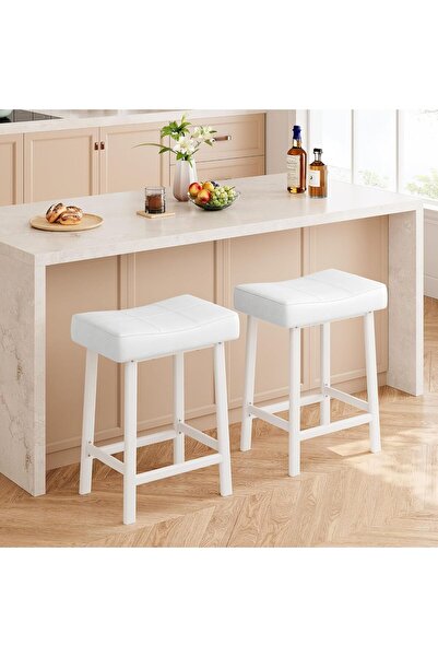 Garvee Modern Saddle Bar Stools Set of 4 – 24 Inch Counter Height – Backless,...