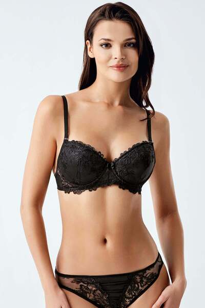 İmaj Luw 6125 Black Color Empty Cup Bra Panties Set of 2