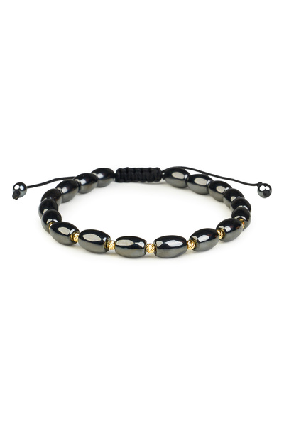 One Gold Bracelet with 7 beads 14K Gold "585" and Hematite, adjustable