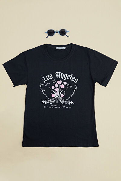 Fulla Moda Μπλουζάκι για κορίτσια με στάμπα Λος Άντζελες και Τουλίπες
