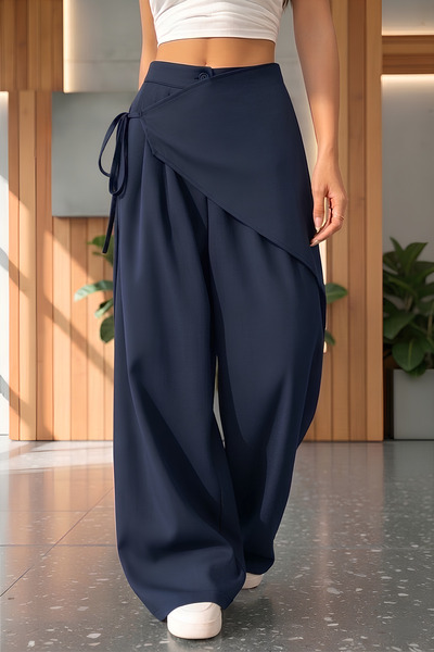 bshood X Nurbeli Women's High Waist Bohemian Asymmetrical Detailed Palazzo Pants