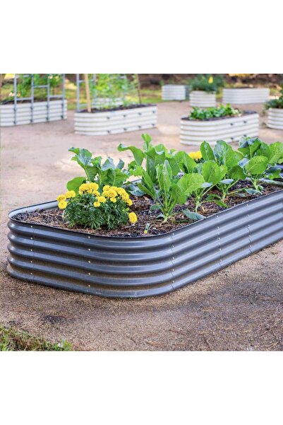 dekorafence Yükseltilmiş Bahçe Yatağı Seti Metal 195x60x43cm Modüler Sebze Ya...