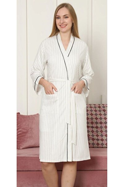 Espuar Women's Cotton Lu Striped Pocket Detail Tie-Detail Dressing Gown