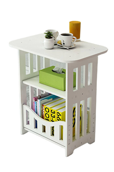 LILY Noptieră decorativă albă din PVC cu 2 rafturi 45cm