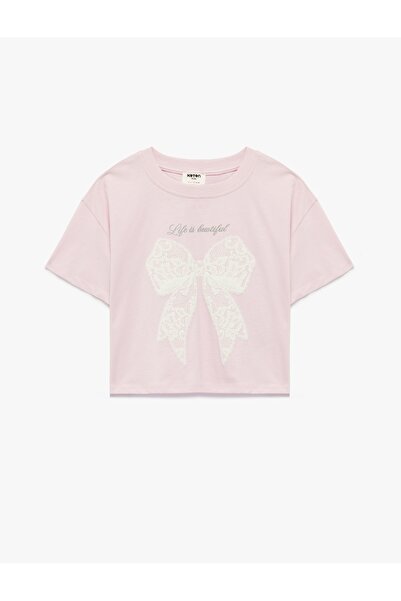 Koton Tricou din bumbac cu mânecă scurtă cu imprimeu cu fundă