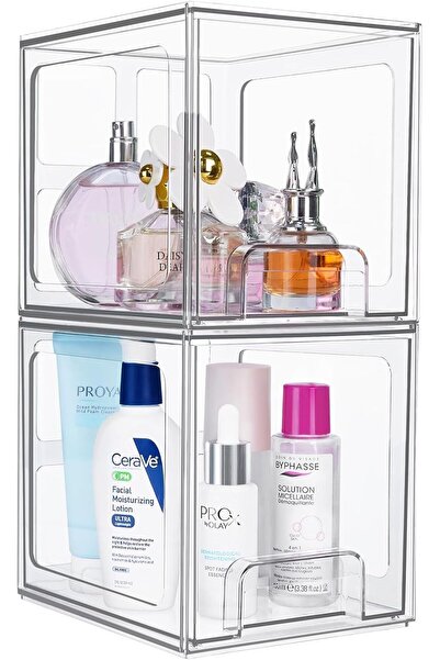 Arabest Cosmetic Organiser Drawers, 2 Pieces Desk Drawer Storage Box for Wash...