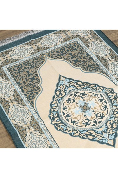 İkranur Gift Taffeta Prayer Rug Blue-Gold 68X110 cm - 200 Gr