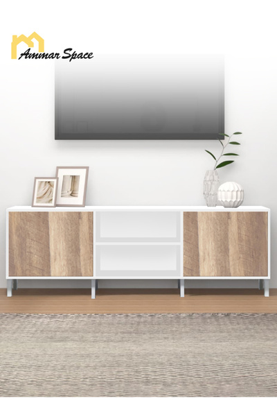 Ammar Space Modern TV Unit Cabinet with Storage Shelves Media Console Table f...