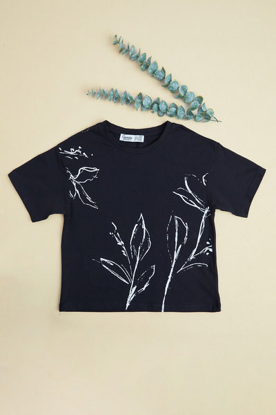 Fulla Moda Yaprak Με σχέδιο T-shirt για κορίτσια με λαιμόκοψη ποδηλάτου