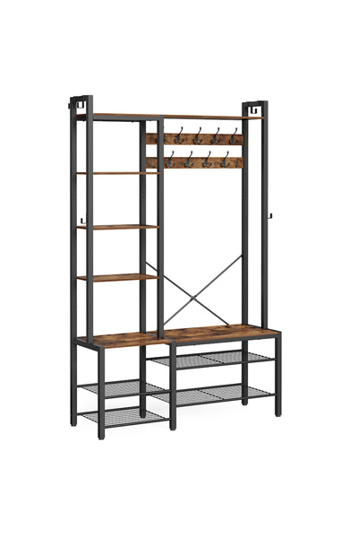 VASAGLE Hall Coat Rack with Bench and Shoe Shelf, 9 Hooks and 6 Side Hooks, 1...