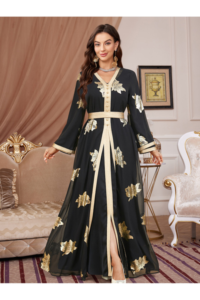 Madam Uniq Women's hot stamping floral print long sleeved dress