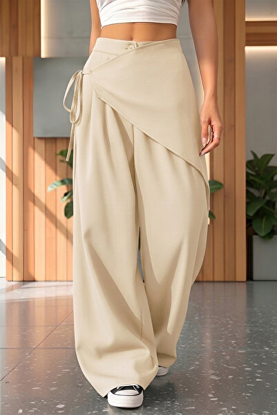 bshood X Nurbeli Kadın Yüksek Bel Bohem Asimetrik Detaylı Palazzo Pantolon