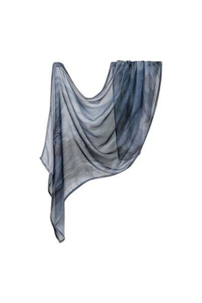 Generic Women's Grey Blue Tie-Dye Chiffon Scarf | Hijab Shawl for Abaya Summer