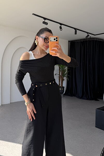 Gizem Ecemiş Washing Siyah Transparan İkili Bluz