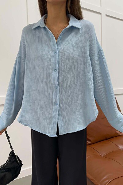 mylove Long Sleeve Muslin Shirt Blue