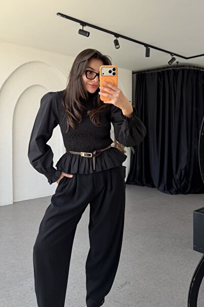 Gizem Ecemiş Sebastian Siyah Poplin Bluz