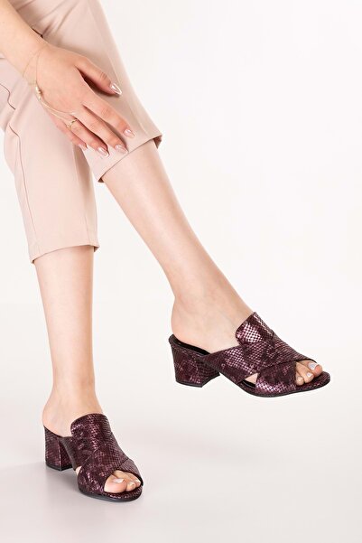 Gondol Women's Genuine Leather Mid Boots Heeled Slipper Şhn.1198 Claret Red