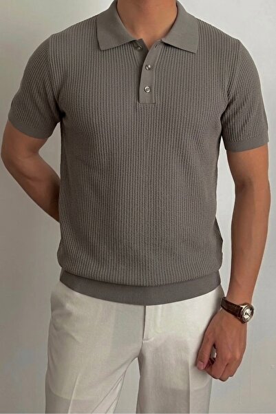 ModaYaren Men's Polo Collar T-Shirt with Snap Detail Corded Fabric - C1T-1239