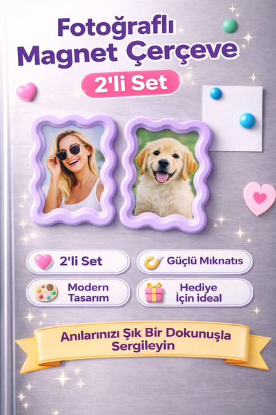 StudioAslanDesign Fotoğraflı Magnet Çerçeve 2’li Set – Modern Dekoratif Buzdo...