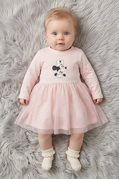Disney فستان مطبوع برسومات للبنات الصغيرات، وردي اللون
