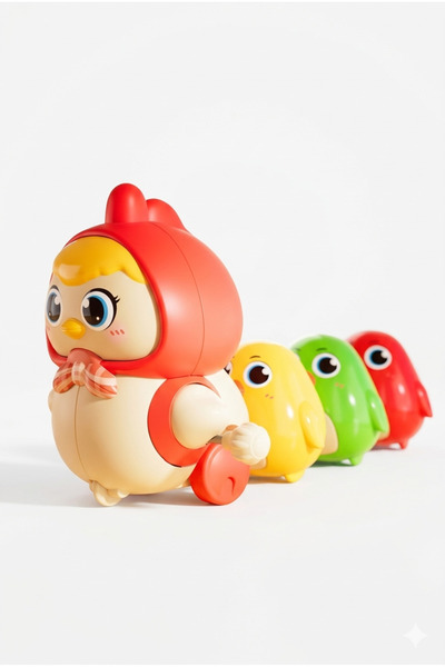 Gökyüzü ışığı Neşeli Tavuk Ailesi - Kurmalı Anne Tavuk ve 3 Adet Mıknatıslı C...