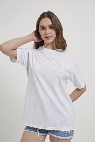 Arma Life ARMALIFE 3001 BİS Γυναικείο T-shirt με λεπτομέρεια από πέτρα στο λαιμό