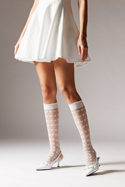 Laura Baldini Sosete lungi din plasa marunta, model cu inimioare LOVEPRINT