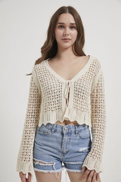 Arma Life Armalife 3018 lace-up detail Cropped knitted women's cardigan