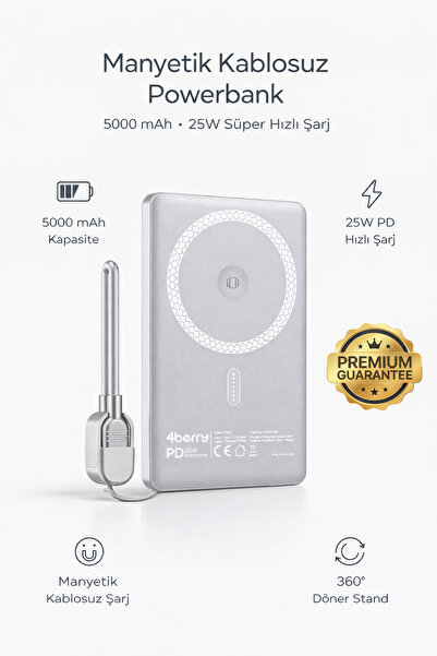 4 Berry Y353S POWERBANK 5.000 MAH MAGNETIC WIRELESS GRİ