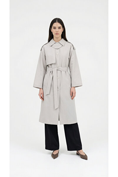 ALLDAY Stone-Collar Epaulet Trench Coat