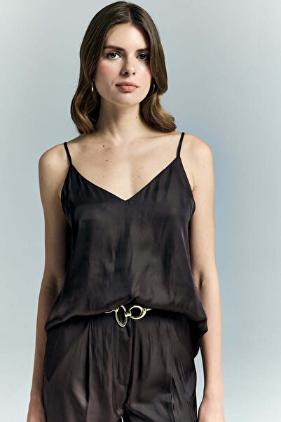 Sateen Μπλούζα με τιράντες Tosca - Καφέ